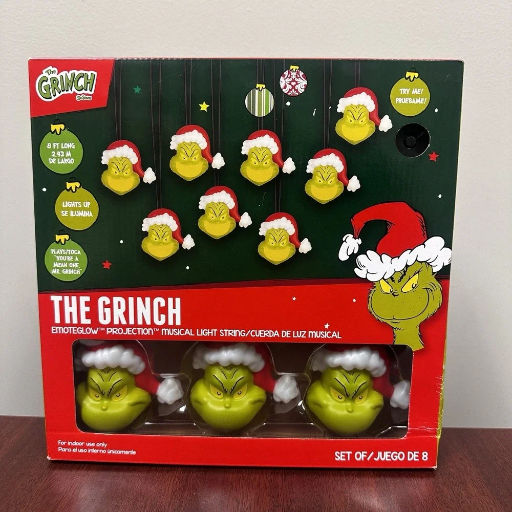 Dr. Seuss The Grinch Musical Light String 8 LED Christmas Holiday Lights NEW